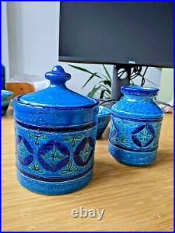 Vintage Set 3 pcs Rimini Blue ALDO LONDI Vase, Jar and Bowl Bitossi Italy MCM