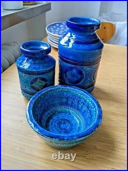 Vintage Set 3 pcs Rimini Blue ALDO LONDI Vases and Bowl Bitossi Italy MCM