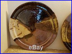 Vintage Set Of 7 Pottery Dinner Plate Decor Signed Stoneware Glazed Bowl Rare