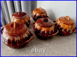 Vintage Set of 5 Soviet Glazed Ceramic Cooking Pots Rustic USSR Pottery Bowls Vintage Set of 5 Soviet Glazed Ceramic Cooking Pots Rustic USSR Pottery Bowls