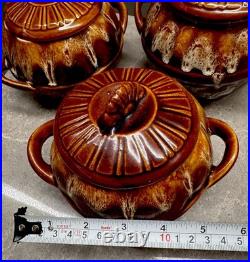 Vintage Set of 5 Soviet Glazed Ceramic Cooking Pots Rustic USSR Pottery Bowls