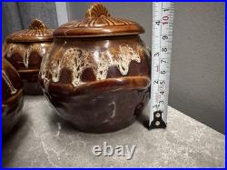 Vintage Set of 5 Soviet Glazed Ceramic Cooking Pots Rustic USSR Pottery Bowls