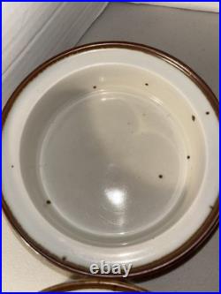 Vintage Set of 7 Dansk Brown Mist Speckled Ceramic Rimmed Soup Bowls