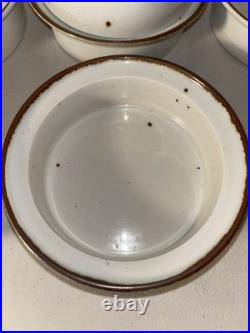 Vintage Set of 7 Dansk Brown Mist Speckled Ceramic Rimmed Soup Bowls