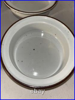Vintage Set of 7 Dansk Brown Mist Speckled Ceramic Rimmed Soup Bowls