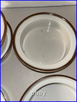 Vintage Set of 7 Dansk Brown Mist Speckled Ceramic Rimmed Soup Bowls