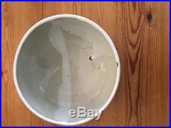Vintage Shino pottery bowl large marked bottom drip glaze over white