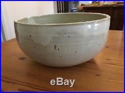 Vintage Shino pottery bowl large marked bottom drip glaze over white
