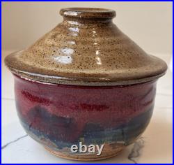 Vintage Signed Carl Sheehan Studio Art Pottery Two Piece Bowl w Lid Decor Gifts
