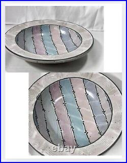Vintage Signed Cunningham Pottery Raised Large Bowl Pastel W Wall Hanger MINT