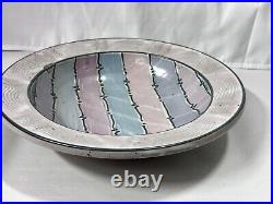 Vintage Signed Cunningham Pottery Raised Large Bowl Pastel W Wall Hanger MINT