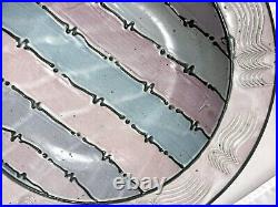 Vintage Signed Cunningham Pottery Raised Large Bowl Pastel W Wall Hanger MINT