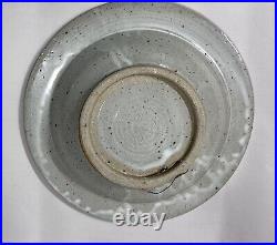 Vintage Signed Cunningham Pottery Raised Large Bowl Pastel W Wall Hanger MINT