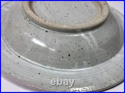 Vintage Signed Cunningham Pottery Raised Large Bowl Pastel W Wall Hanger MINT