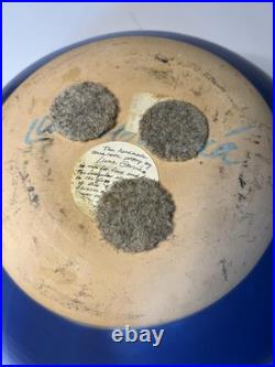 Vintage Signed Luna Garcia XL Cobalt Matte Glazed Terracotta Studio Pottery Bowl