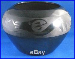 Vintage Signed Marie Black Pottery Bowl With Indian Motif