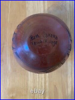 Vintage Signed Polychrome Pottery Bowl By Native American BETH Sakeva