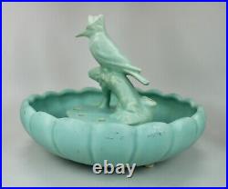 Vintage Signed Weller American Art Pottery Bowl + Kingfisher Flower Frog