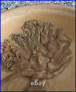 Vintage Solveig Cox Pottery Bowl with Figurine of Woman inside Signed- 12 inches