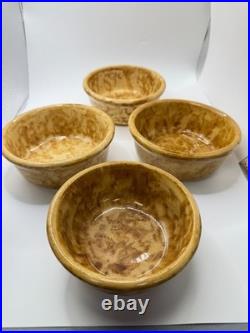Vintage Spongeware Mixing Bowls Set of 7 Brown Marbled Glaze Pottery