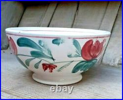 Vintage Spongware Pottery Bowl Pink & Green Drape Rise Bowl Ceramic Porcelain