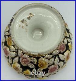 Vintage Stamped ALCOBACA Porcelain Rose Pattern Bowl with Gold Trim Bowl