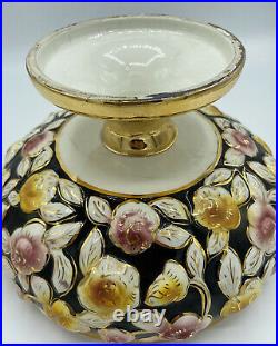 Vintage Stamped ALCOBACA Porcelain Rose Pattern Bowl with Gold Trim Bowl