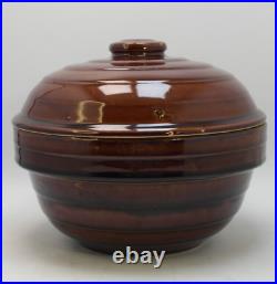 Vintage Stoneware Pottery Nesting Mixing Bowl Set of 5 Teal/Tan/Brown 5in-9in