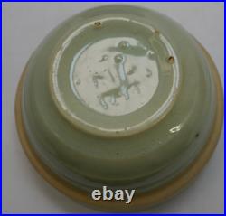 Vintage Stoneware Pottery Nesting Mixing Bowl Set of 5 Teal/Tan/Brown 5in-9in