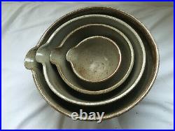 Vintage Stoneware Pottery Set 4 Graduated Pouring Bowl Handmade