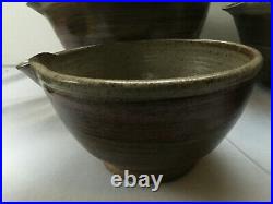 Vintage Stoneware Pottery Set 4 Graduated Pouring Bowl Handmade