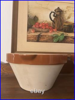 Vintage Stoneware Spouted Mixing Bowl French Digoin Style Brown Band 9.75