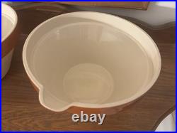Vintage Stoneware Spouted Mixing Bowl French Digoin Style Brown Band 9.75