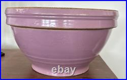 Vintage Stoneware Yellow Ware Pottery Purple Lavender Lilac Mixing Bowl 11