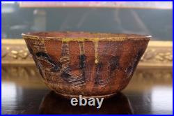 Vintage Studio Art Pottery Bowl Abstract Iron Brown Glaze Ceramic