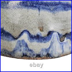 Vintage Studio Art Pottery Bowl Stoneware Rustic Blue Grey Glazed
