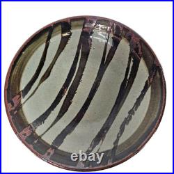 Vintage Studio Art Pottery Centerpiece Bowl 13 Organic Stripes Brown Taupe