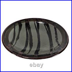 Vintage Studio Art Pottery Centerpiece Bowl 13 Organic Stripes Brown Taupe