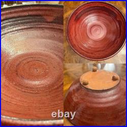 Vintage Studio Art Pottery Stoneware Red Iron Saturate Glazed 14.5 Bowl Footed