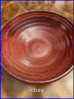 Vintage Studio Art Pottery Stoneware Red Iron Saturate Glazed 14.5 Bowl Footed