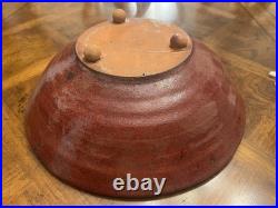 Vintage Studio Art Pottery Stoneware Red Iron Saturate Glazed 14.5 Bowl Footed