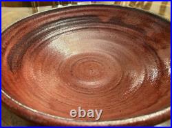 Vintage Studio Art Pottery Stoneware Red Iron Saturate Glazed 14.5 Bowl Footed