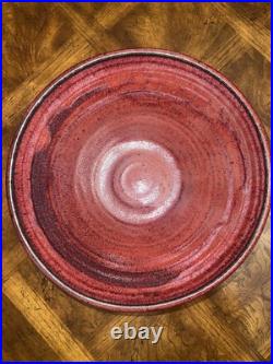 Vintage Studio Art Pottery Stoneware Red Iron Saturate Glazed 14.5 Bowl Footed
