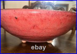 Vintage Studio Art Pottery Stoneware Red Iron Saturate Glazed 14.5 Bowl Footed