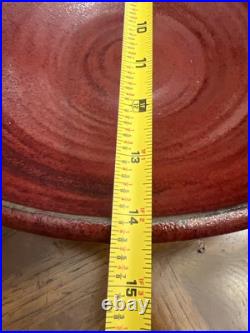 Vintage Studio Art Pottery Stoneware Red Iron Saturate Glazed 14.5 Bowl Footed