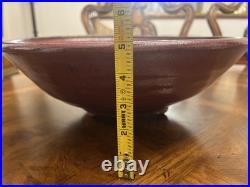 Vintage Studio Art Pottery Stoneware Red Iron Saturate Glazed 14.5 Bowl Footed