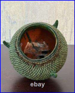 Vintage Studio Pottery Punch Bowl Set Green Textured Pinecone Thistle 10 with Lid