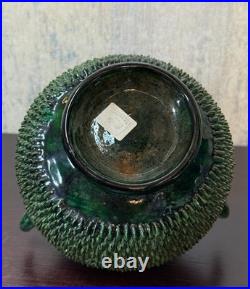 Vintage Studio Pottery Punch Bowl Set Green Textured Pinecone Thistle 10 with Lid