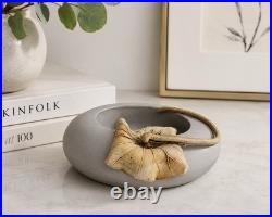 Vintage Studio Pottery Sculptural Bowl Applied Leaf Organic Modern Signed Art