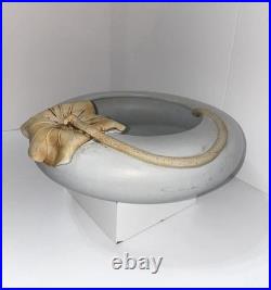 Vintage Studio Pottery Sculptural Bowl Applied Leaf Organic Modern Signed Art